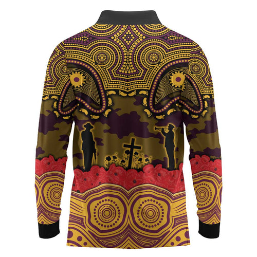 ANZAC Day Brisbane Broncos Long Sleeve Polo Shirt Military Memorial Aboriginal Indigenous Art