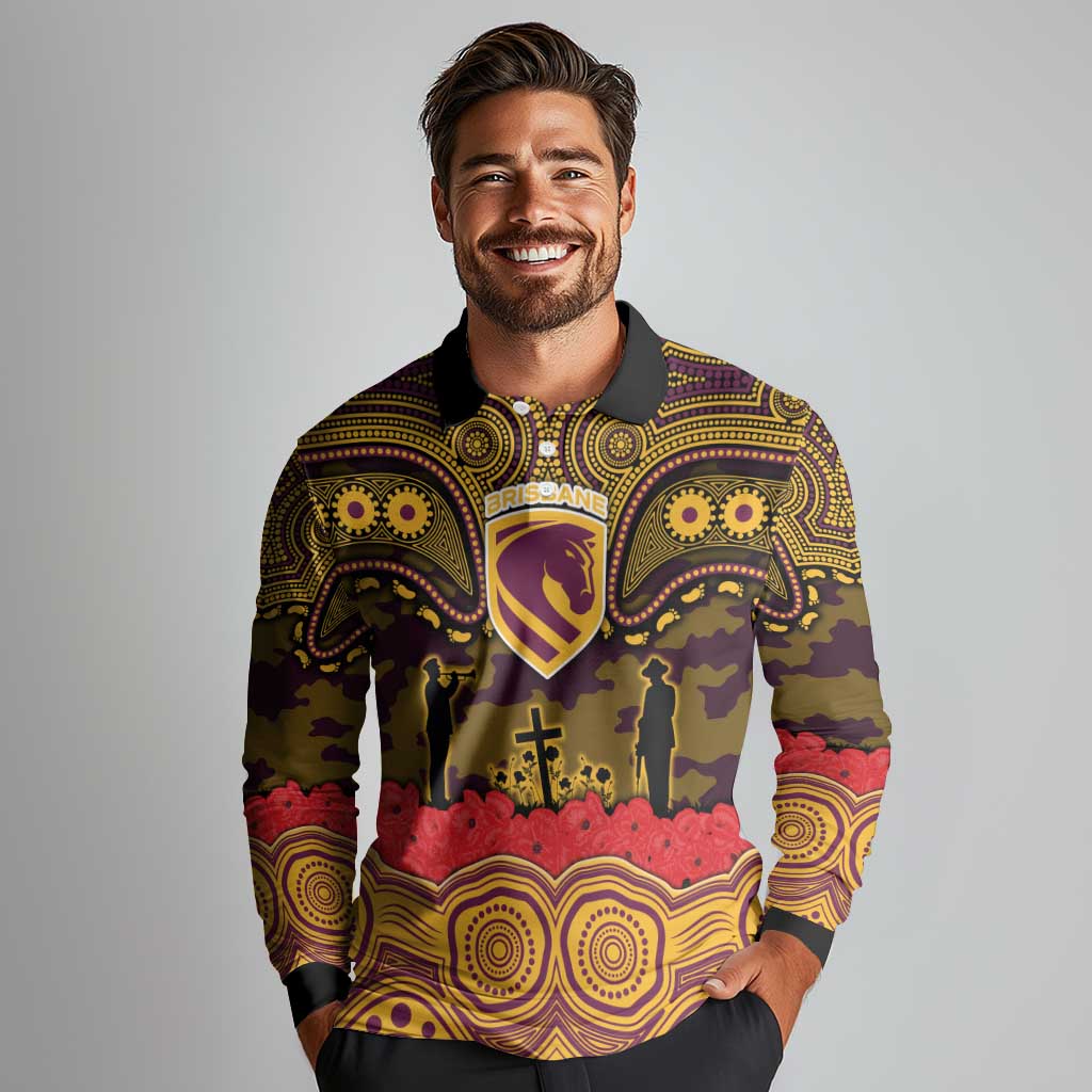 ANZAC Day Brisbane Broncos Long Sleeve Polo Shirt Military Memorial Aboriginal Indigenous Art