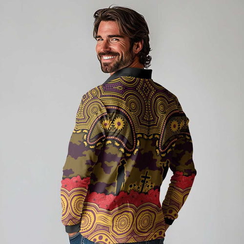 ANZAC Day Brisbane Broncos Long Sleeve Polo Shirt Military Memorial Aboriginal Indigenous Art