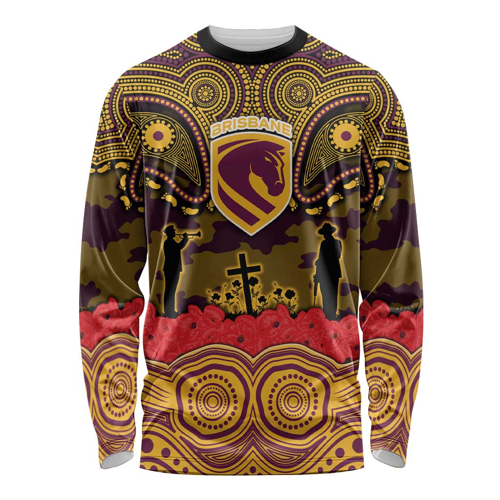 ANZAC Day Brisbane Broncos Long Sleeve Shirt Military Memorial Aboriginal Indigenous Art