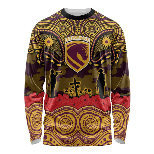 ANZAC Day Brisbane Broncos Long Sleeve Shirt Military Memorial Aboriginal Indigenous Art