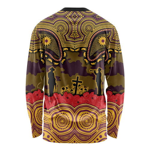 ANZAC Day Brisbane Broncos Long Sleeve Shirt Military Memorial Aboriginal Indigenous Art