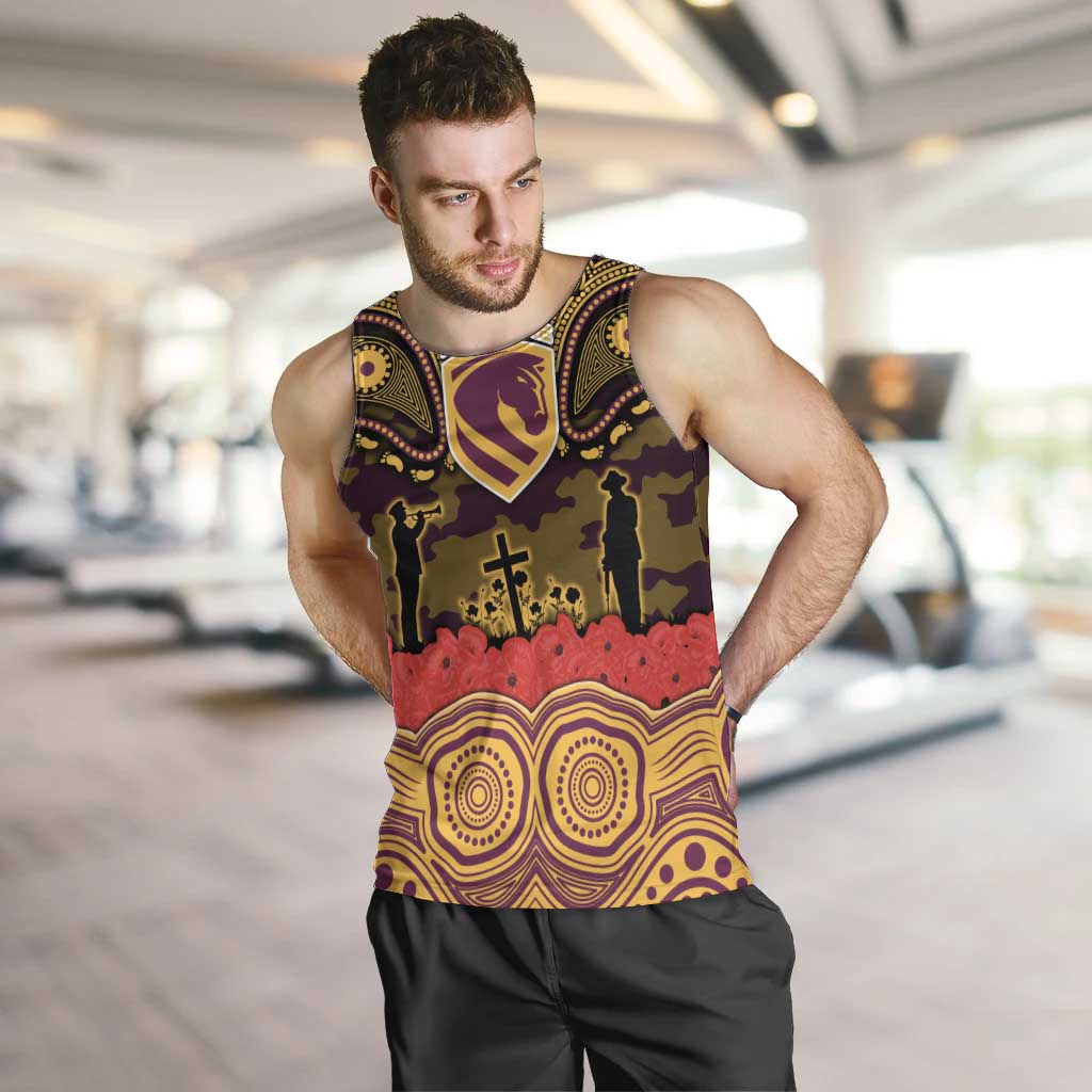 ANZAC Day Brisbane Broncos Men Tank Top Military Memorial Aboriginal Indigenous Art
