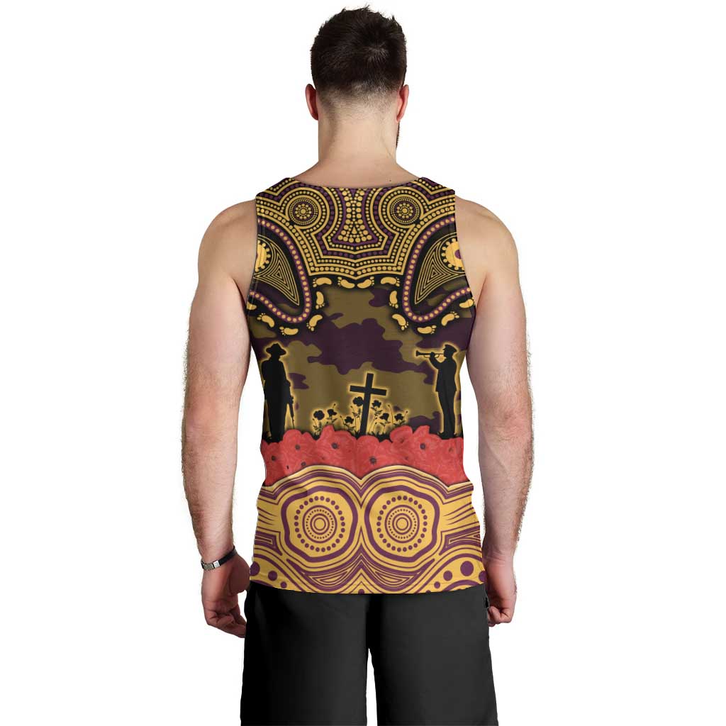 ANZAC Day Brisbane Broncos Men Tank Top Military Memorial Aboriginal Indigenous Art