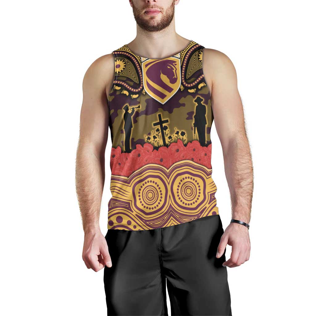 ANZAC Day Brisbane Broncos Men Tank Top Military Memorial Aboriginal Indigenous Art