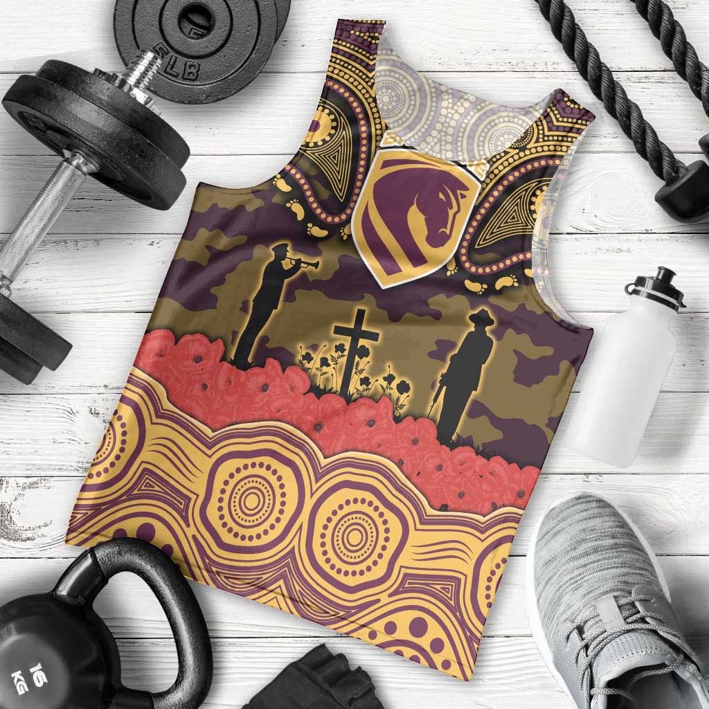 ANZAC Day Brisbane Broncos Men Tank Top Military Memorial Aboriginal Indigenous Art