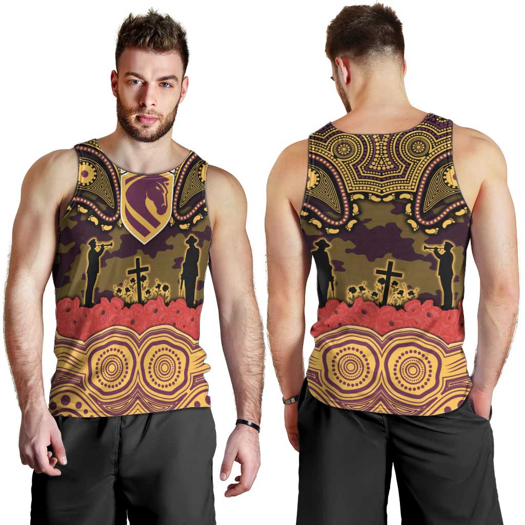 ANZAC Day Brisbane Broncos Men Tank Top Military Memorial Aboriginal Indigenous Art