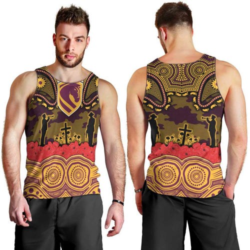 ANZAC Day Brisbane Broncos Men Tank Top Military Memorial Aboriginal Indigenous Art