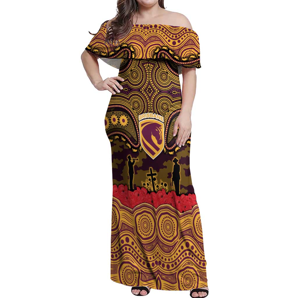 ANZAC Day Brisbane Broncos Off Shoulder Maxi Dress Military Memorial Aboriginal Indigenous Art