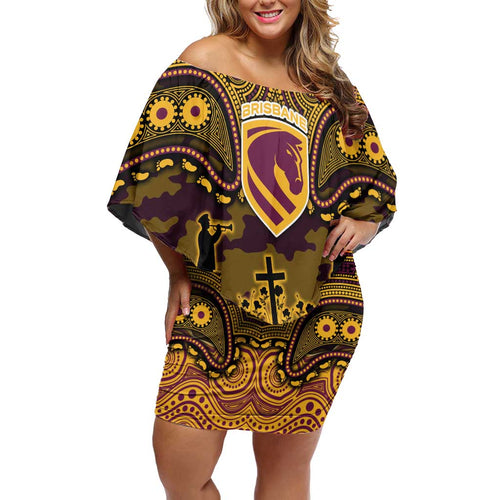 ANZAC Day Brisbane Broncos Off Shoulder Short Dress Military Memorial Aboriginal Indigenous Art