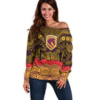 ANZAC Day Brisbane Broncos Off Shoulder Sweater Military Memorial Aboriginal Indigenous Art