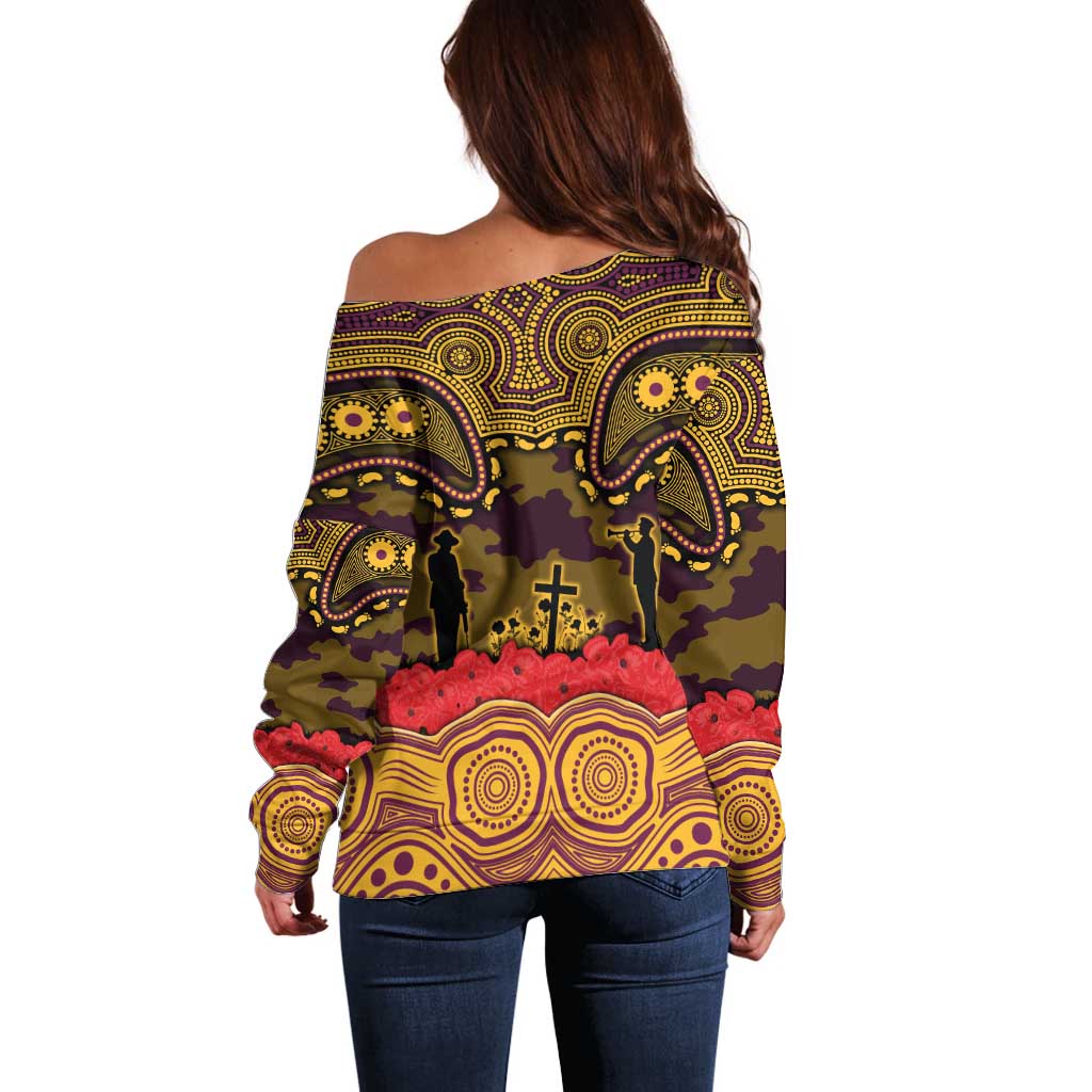 ANZAC Day Brisbane Broncos Off Shoulder Sweater Military Memorial Aboriginal Indigenous Art