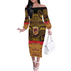 ANZAC Day Brisbane Broncos Off The Shoulder Long Sleeve Dress Military Memorial Aboriginal Indigenous Art