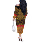 ANZAC Day Brisbane Broncos Off The Shoulder Long Sleeve Dress Military Memorial Aboriginal Indigenous Art