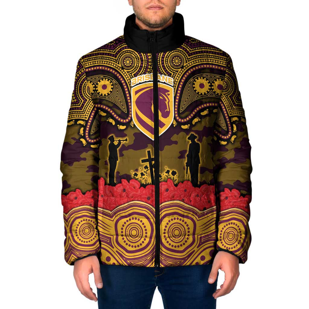 ANZAC Day Brisbane Broncos Padded Jacket Military Memorial Aboriginal Indigenous Art