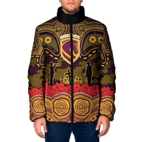 ANZAC Day Brisbane Broncos Padded Jacket Military Memorial Aboriginal Indigenous Art
