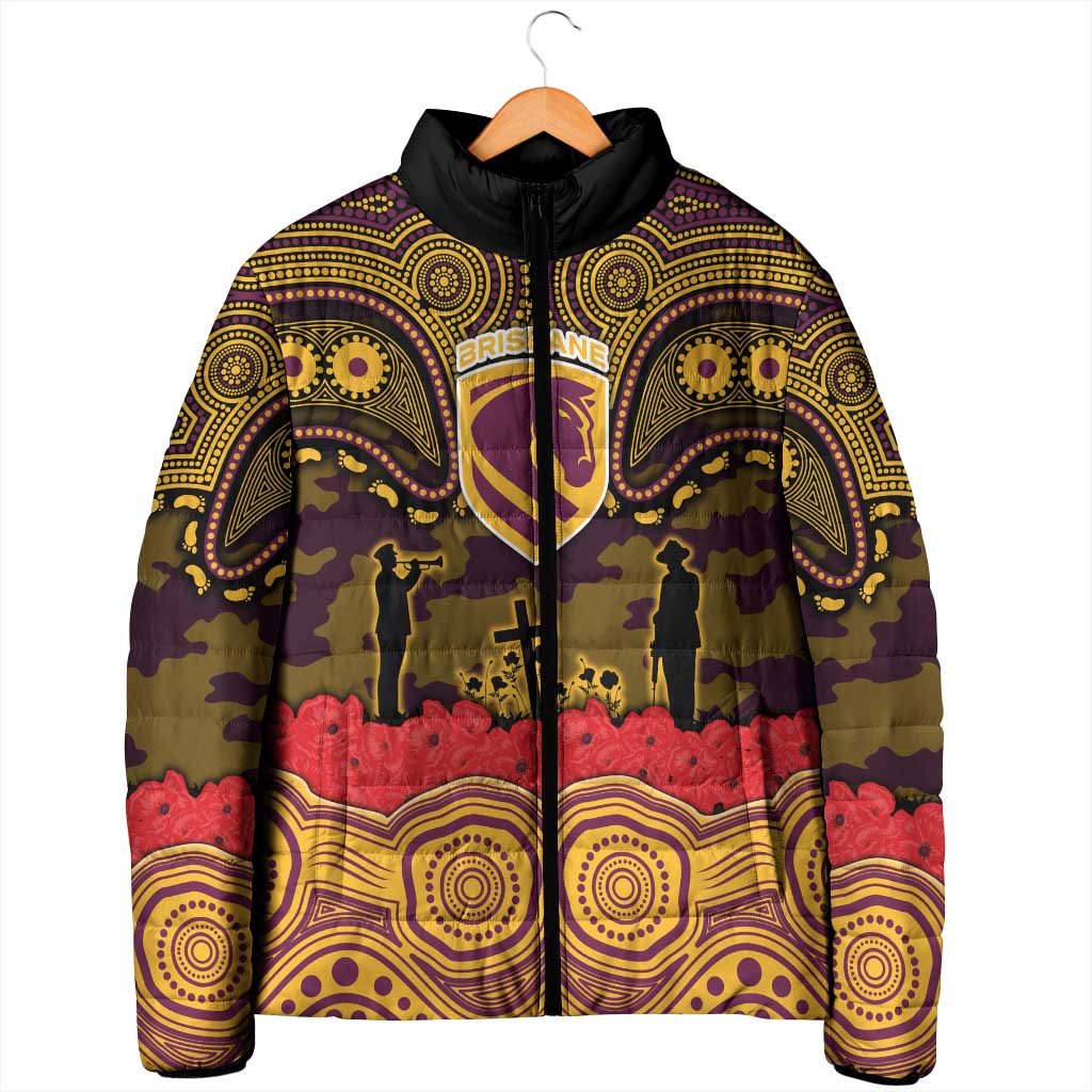 ANZAC Day Brisbane Broncos Padded Jacket Military Memorial Aboriginal Indigenous Art