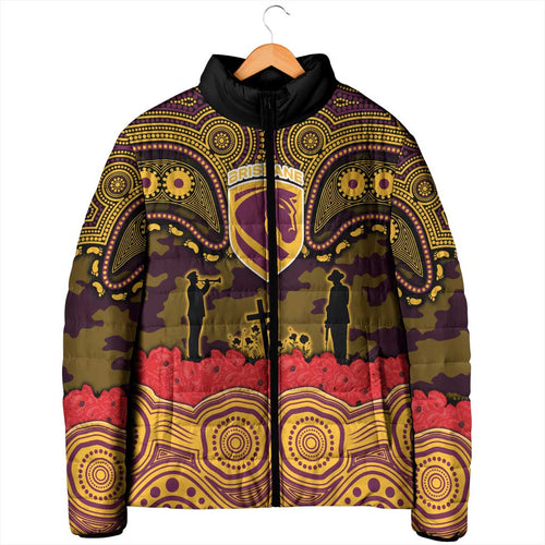 ANZAC Day Brisbane Broncos Padded Jacket Military Memorial Aboriginal Indigenous Art