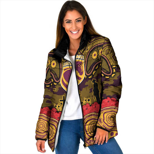 ANZAC Day Brisbane Broncos Padded Jacket Military Memorial Aboriginal Indigenous Art