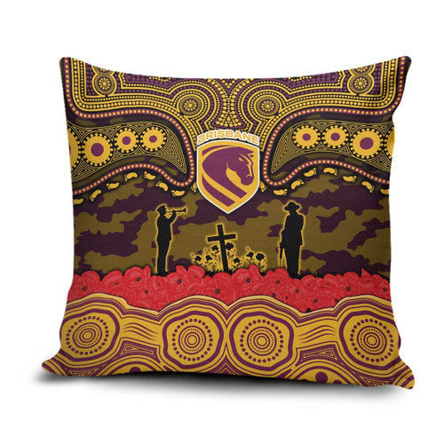 ANZAC Day Brisbane Broncos Pillow Cover Military Memorial Aboriginal Indigenous Art