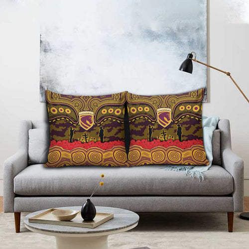 ANZAC Day Brisbane Broncos Pillow Cover Military Memorial Aboriginal Indigenous Art