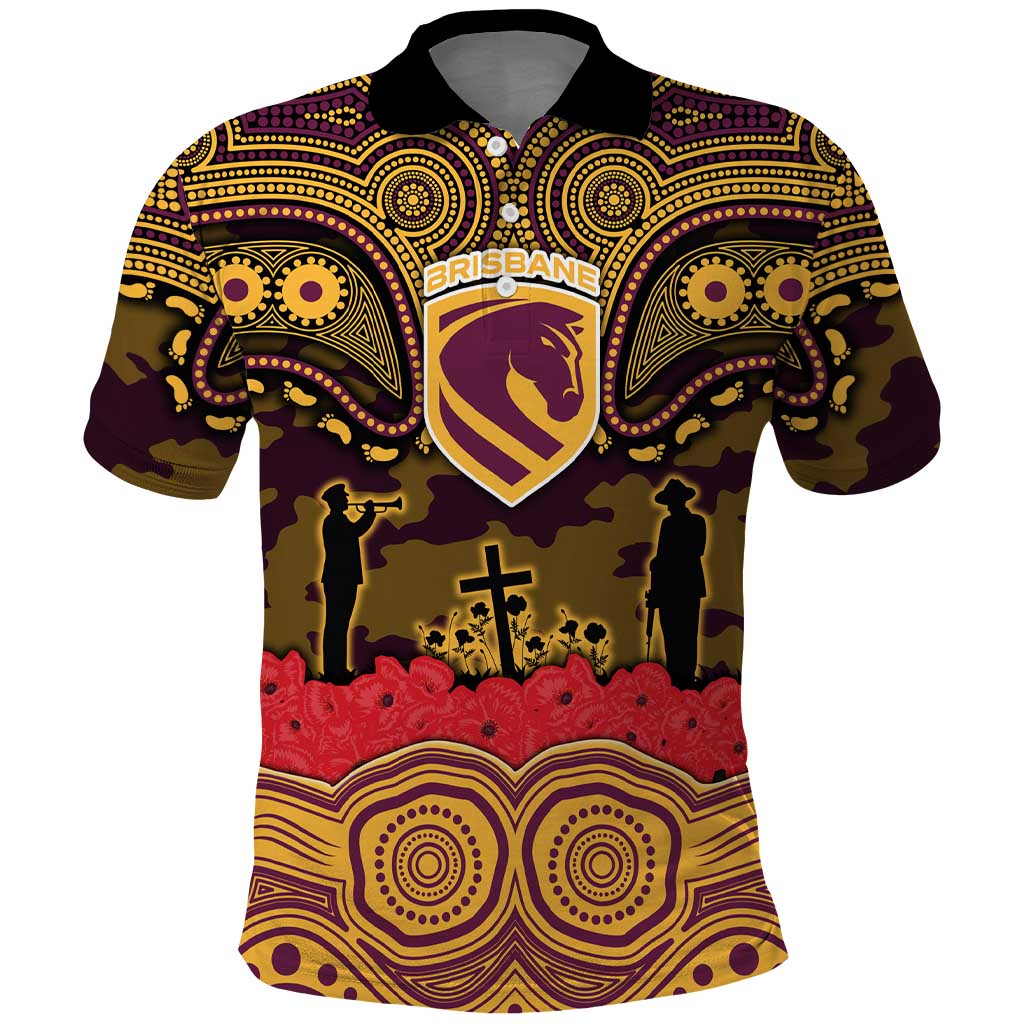 ANZAC Day Brisbane Broncos Polo Shirt Military Memorial Aboriginal Indigenous Art
