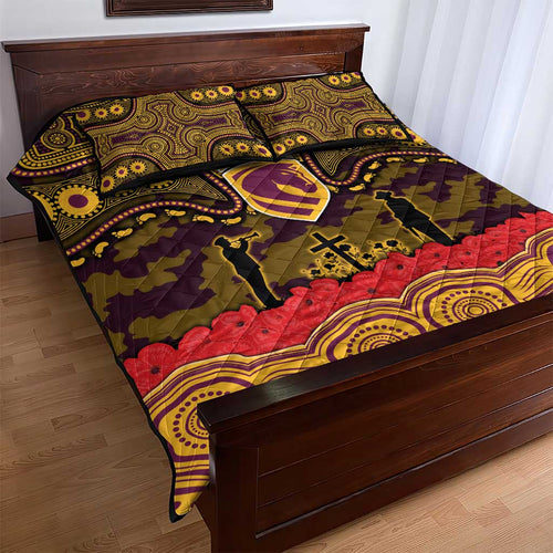 ANZAC Day Brisbane Broncos Quilt Bed Set Military Memorial Aboriginal Indigenous Art