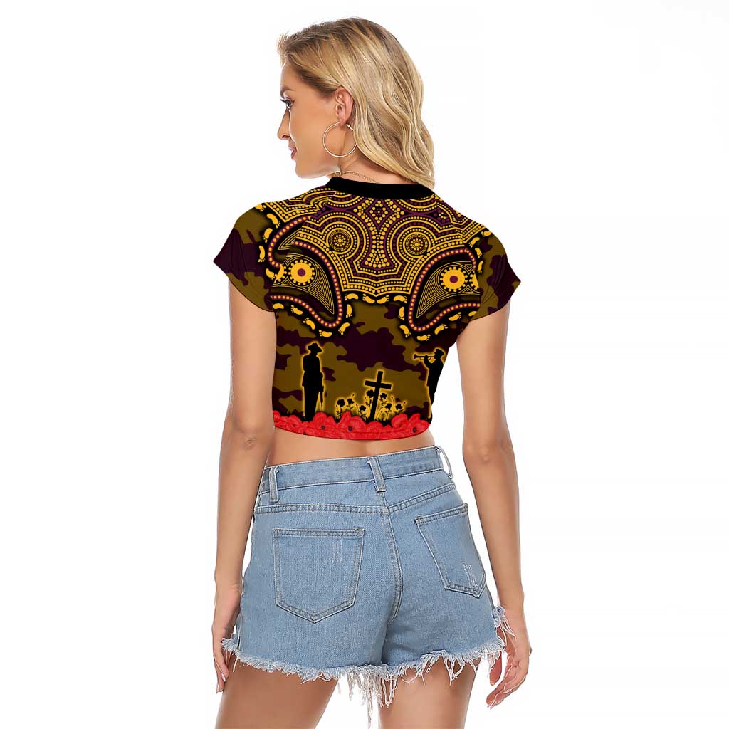 ANZAC Day Brisbane Broncos Raglan Cropped T Shirt Military Memorial Aboriginal Indigenous Art