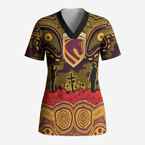 ANZAC Day Brisbane Broncos Scrub Top Military Memorial Aboriginal Indigenous Art