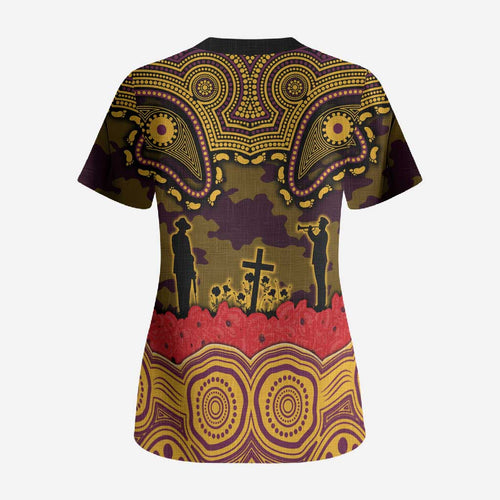 ANZAC Day Brisbane Broncos Scrub Top Military Memorial Aboriginal Indigenous Art