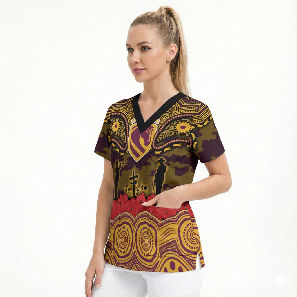 ANZAC Day Brisbane Broncos Scrub Top Military Memorial Aboriginal Indigenous Art