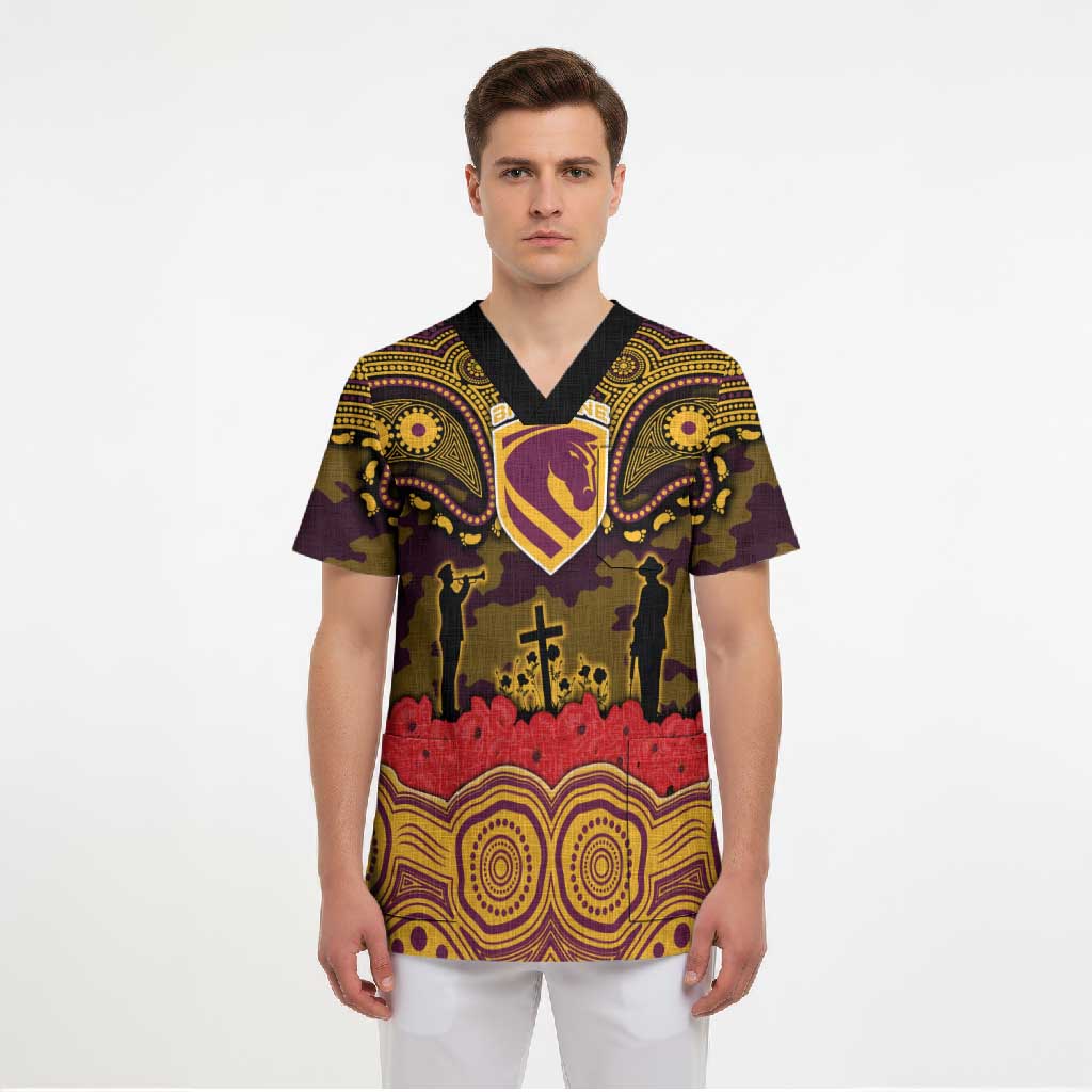 ANZAC Day Brisbane Broncos Scrub Top Military Memorial Aboriginal Indigenous Art