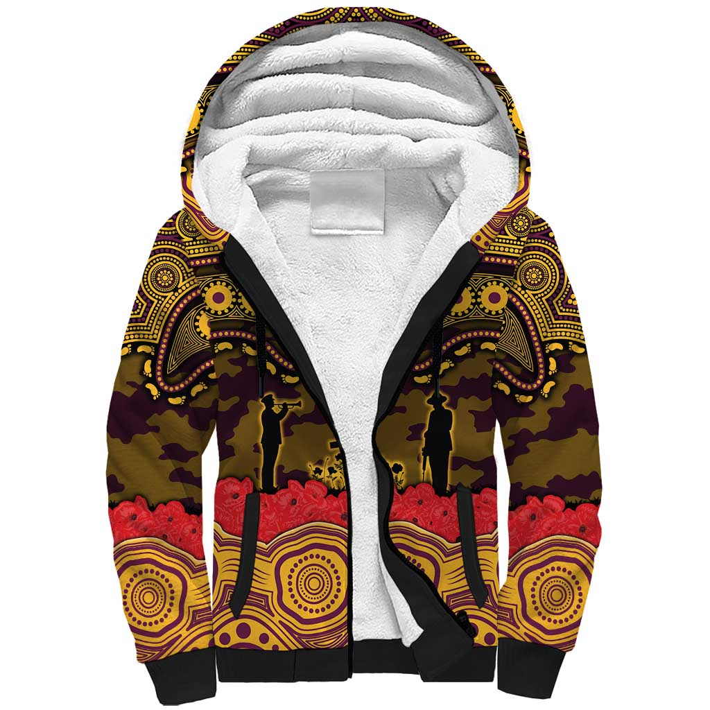 ANZAC Day Brisbane Broncos Sherpa Hoodie Military Memorial Aboriginal Indigenous Art