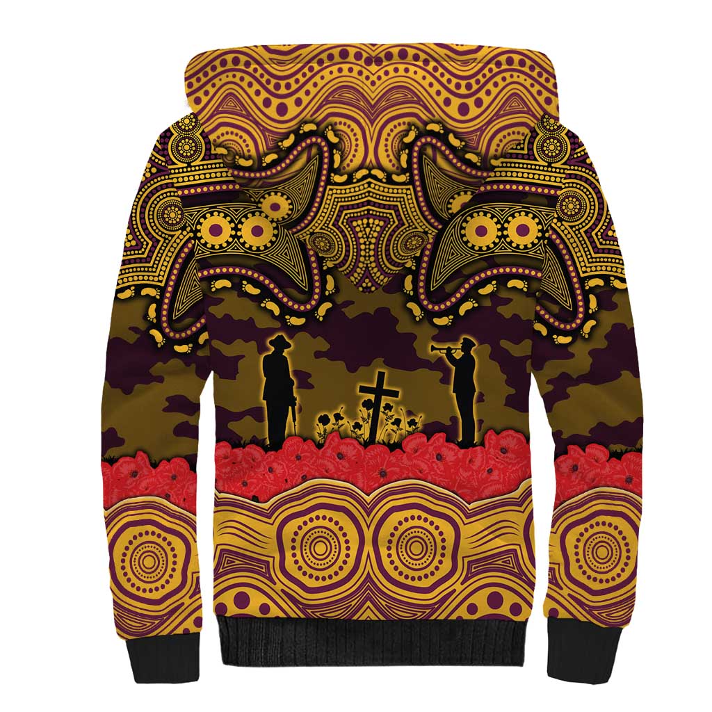 ANZAC Day Brisbane Broncos Sherpa Hoodie Military Memorial Aboriginal Indigenous Art