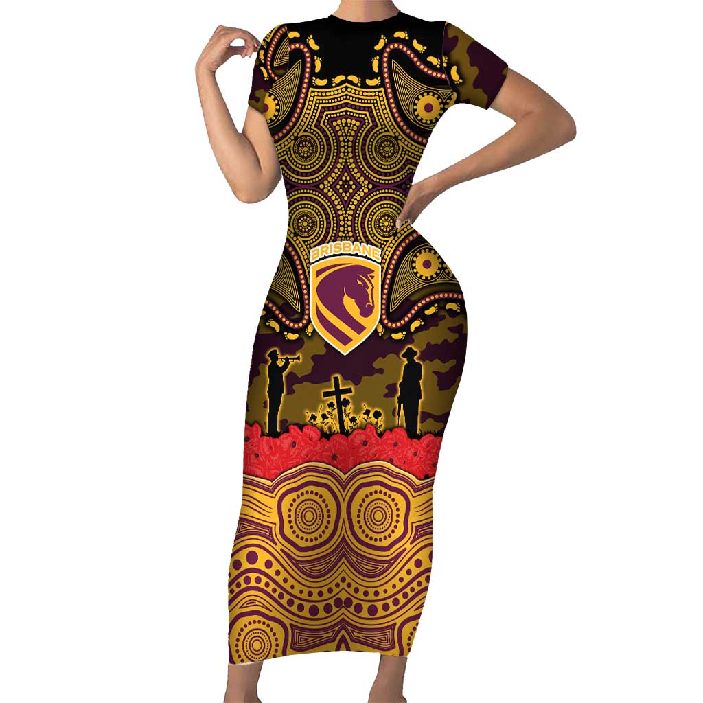 ANZAC Day Brisbane Broncos Short Sleeve Bodycon Dress Military Memorial Aboriginal Indigenous Art