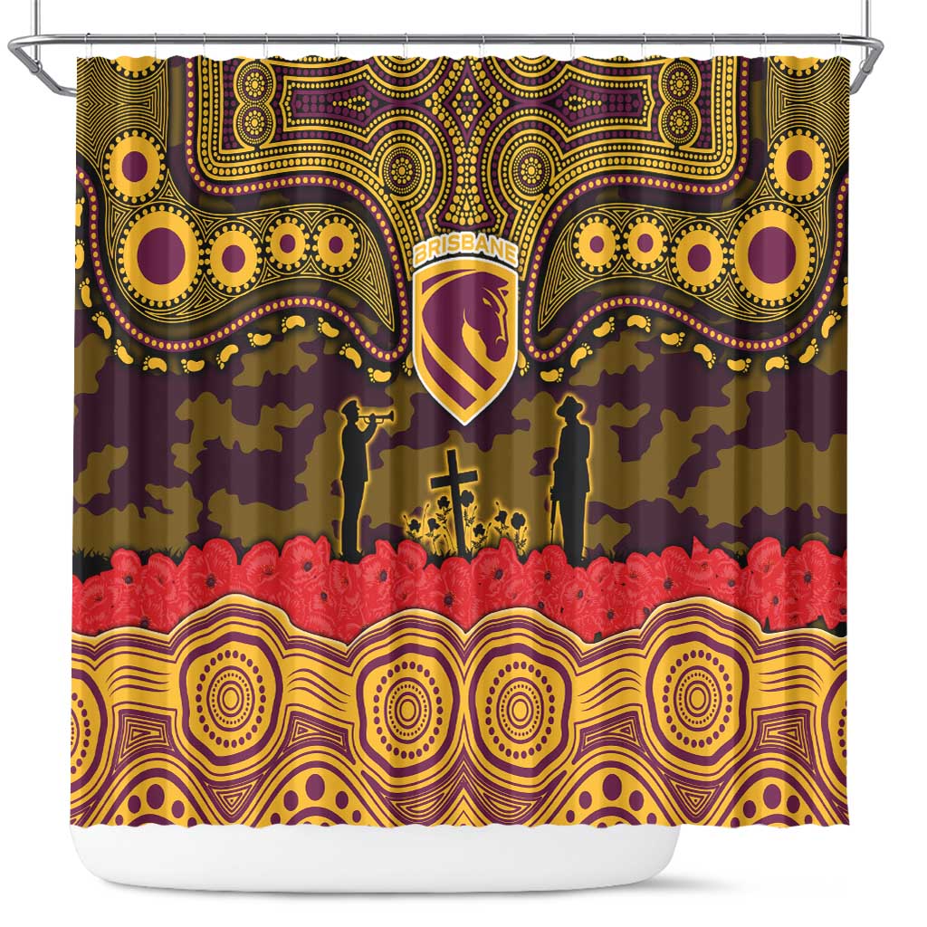 ANZAC Day Brisbane Broncos Shower Curtain Military Memorial Aboriginal Indigenous Art