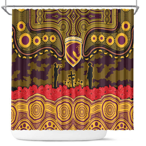 ANZAC Day Brisbane Broncos Shower Curtain Military Memorial Aboriginal Indigenous Art