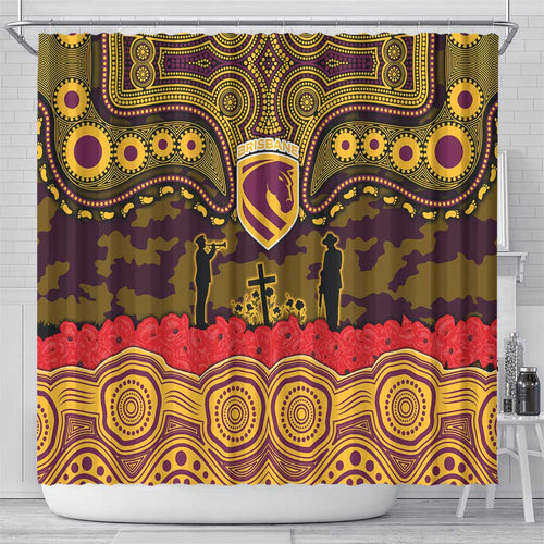 ANZAC Day Brisbane Broncos Shower Curtain Military Memorial Aboriginal Indigenous Art