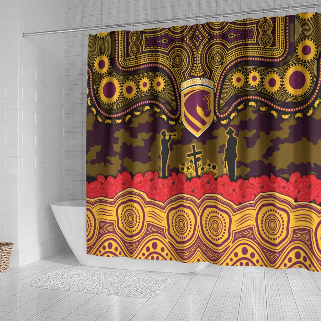 ANZAC Day Brisbane Broncos Shower Curtain Military Memorial Aboriginal Indigenous Art