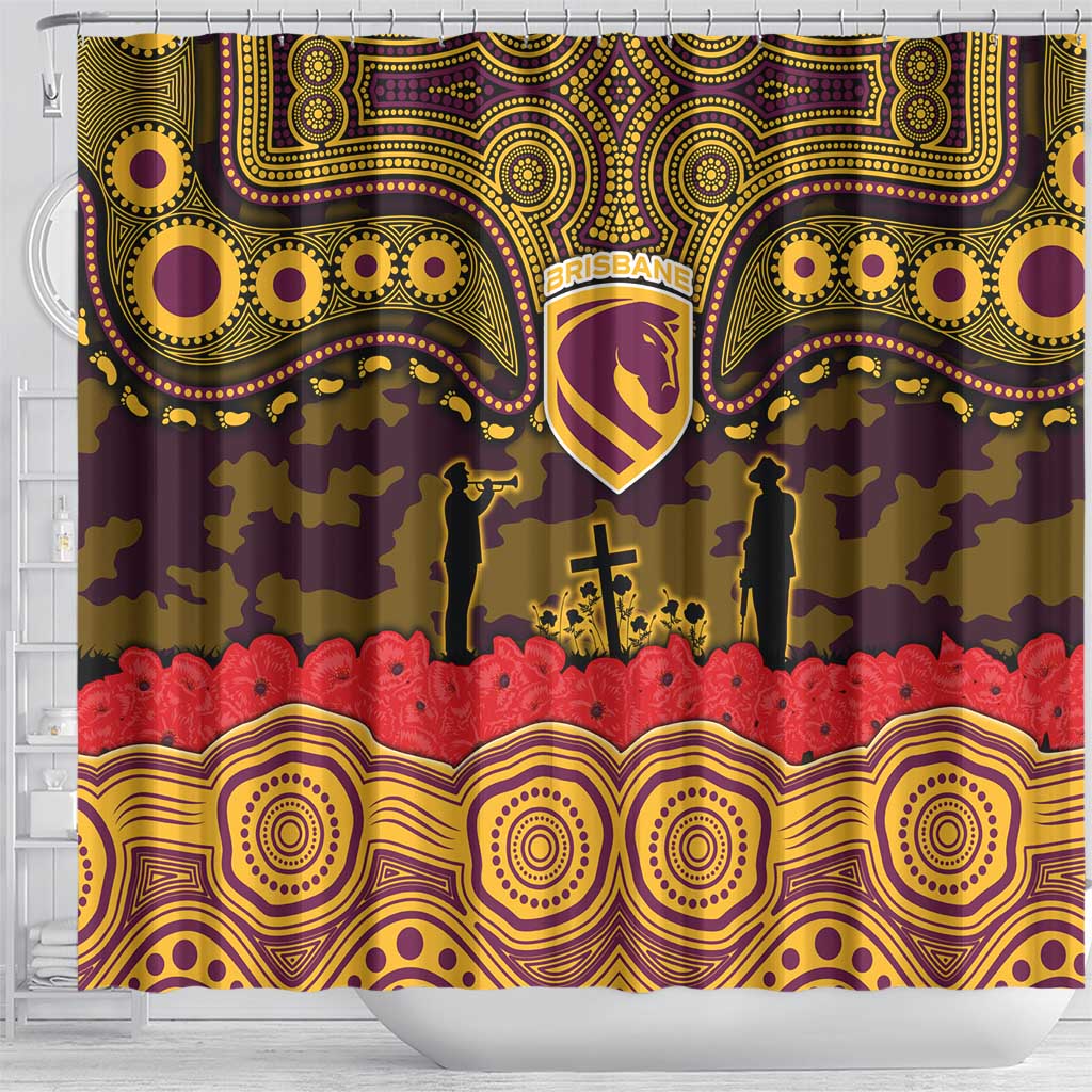 ANZAC Day Brisbane Broncos Shower Curtain Military Memorial Aboriginal Indigenous Art