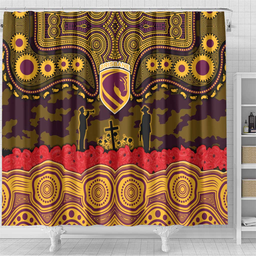 ANZAC Day Brisbane Broncos Shower Curtain Military Memorial Aboriginal Indigenous Art