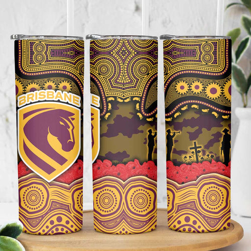 ANZAC Day Brisbane Broncos Skinny Tumbler Military Memorial Aboriginal Indigenous Art