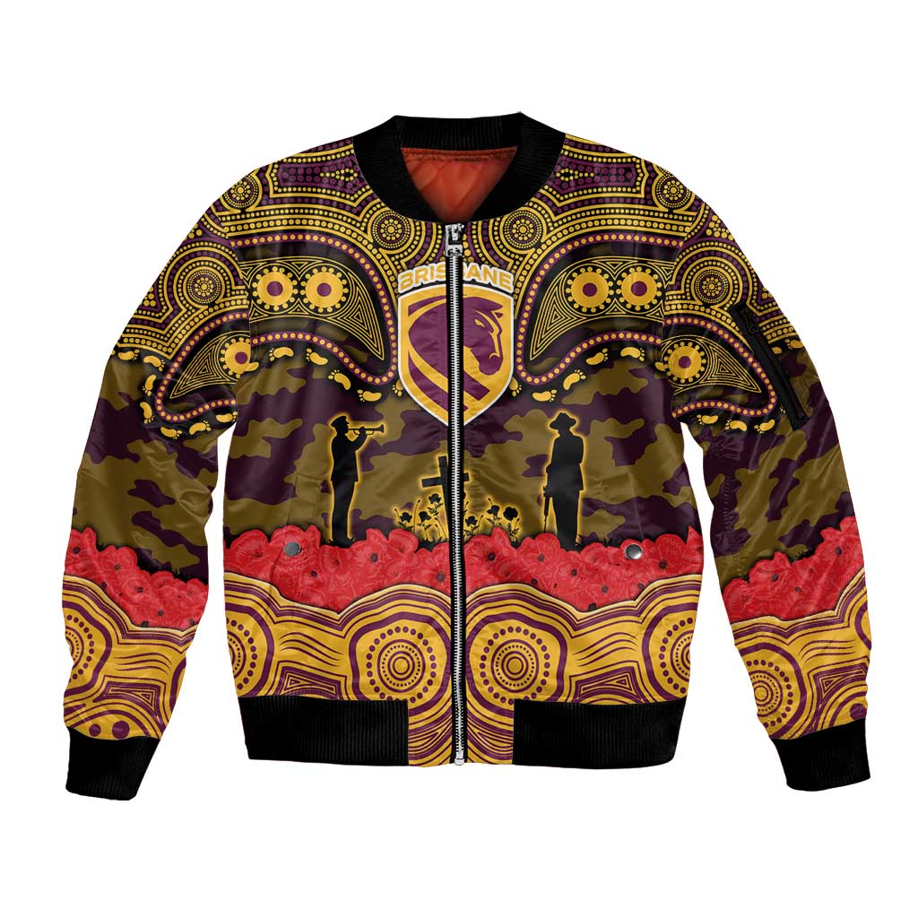 ANZAC Day Brisbane Broncos Sleeve Zip Bomber Jacket Military Memorial Aboriginal Indigenous Art