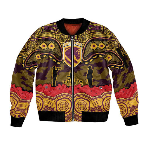 ANZAC Day Brisbane Broncos Sleeve Zip Bomber Jacket Military Memorial Aboriginal Indigenous Art