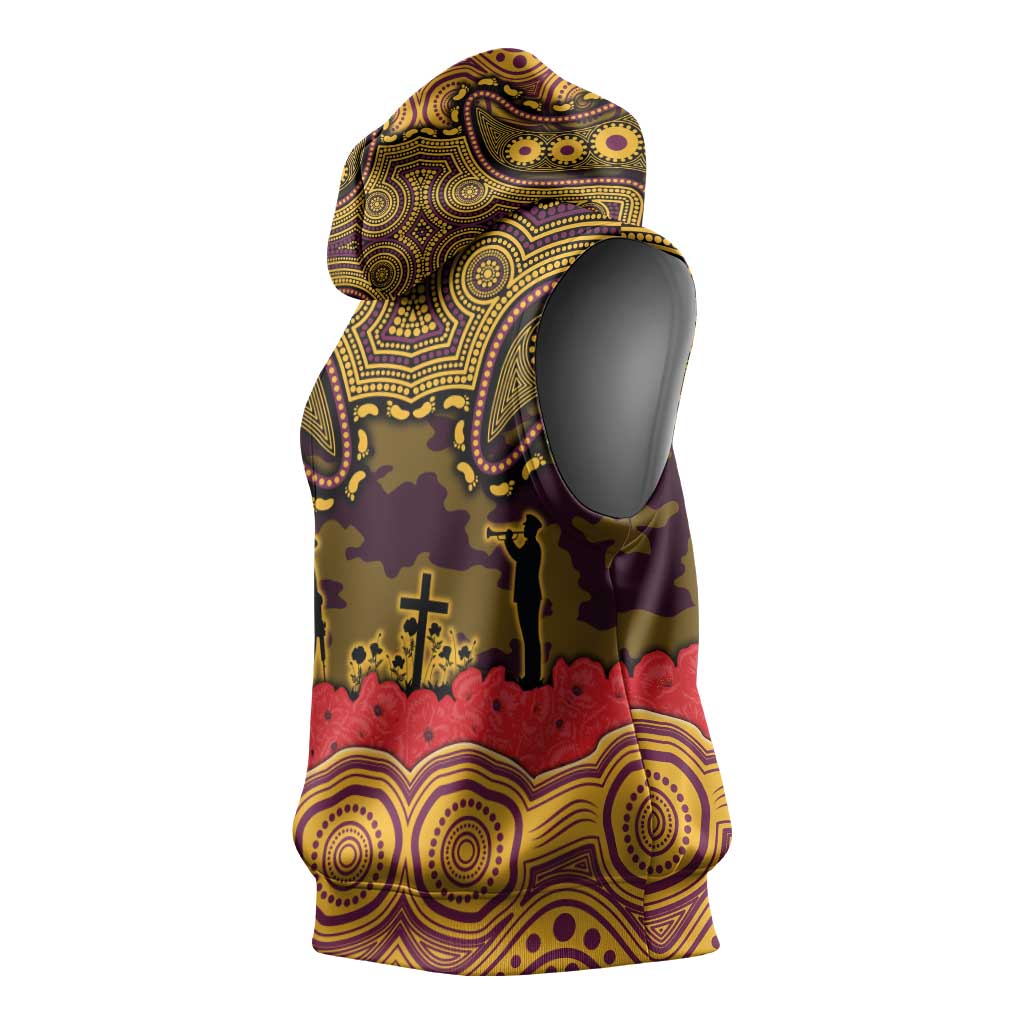 ANZAC Day Brisbane Broncos Sleeveless Hoodie Military Memorial Aboriginal Indigenous Art