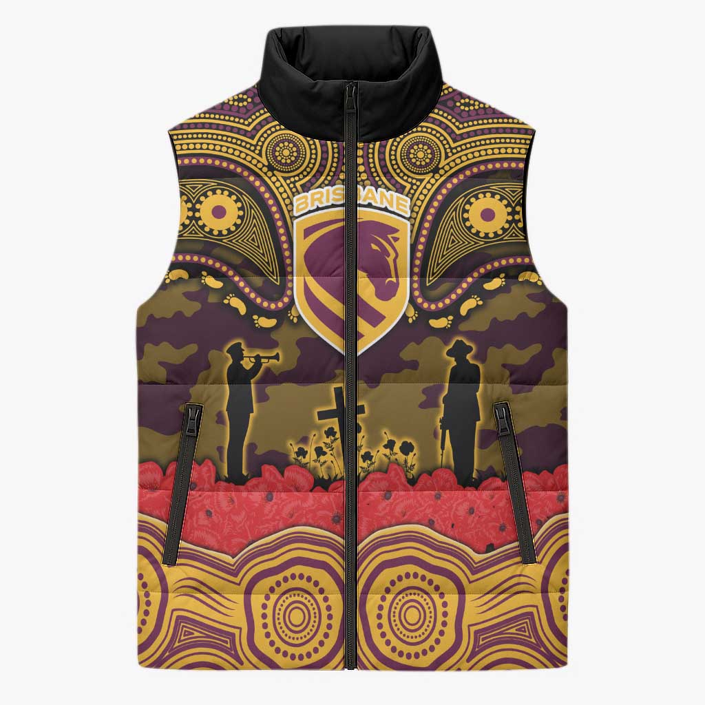 ANZAC Day Brisbane Broncos Sleeveless Puffer Jacket Military Memorial Aboriginal Indigenous Art