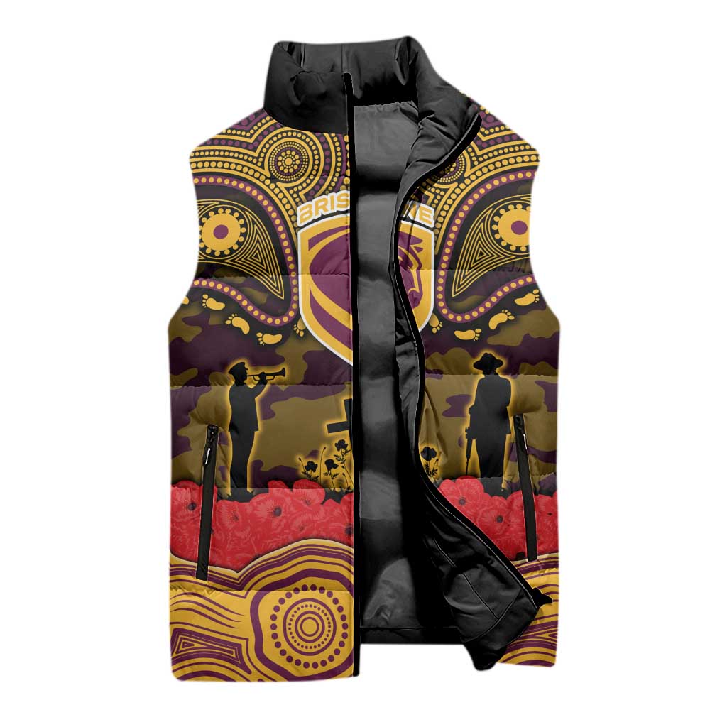 ANZAC Day Brisbane Broncos Sleeveless Puffer Jacket Military Memorial Aboriginal Indigenous Art