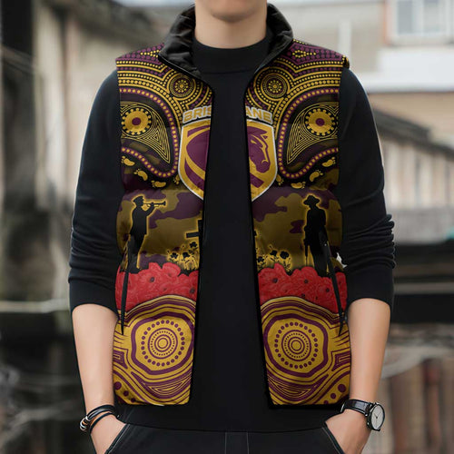 ANZAC Day Brisbane Broncos Sleeveless Puffer Jacket Military Memorial Aboriginal Indigenous Art