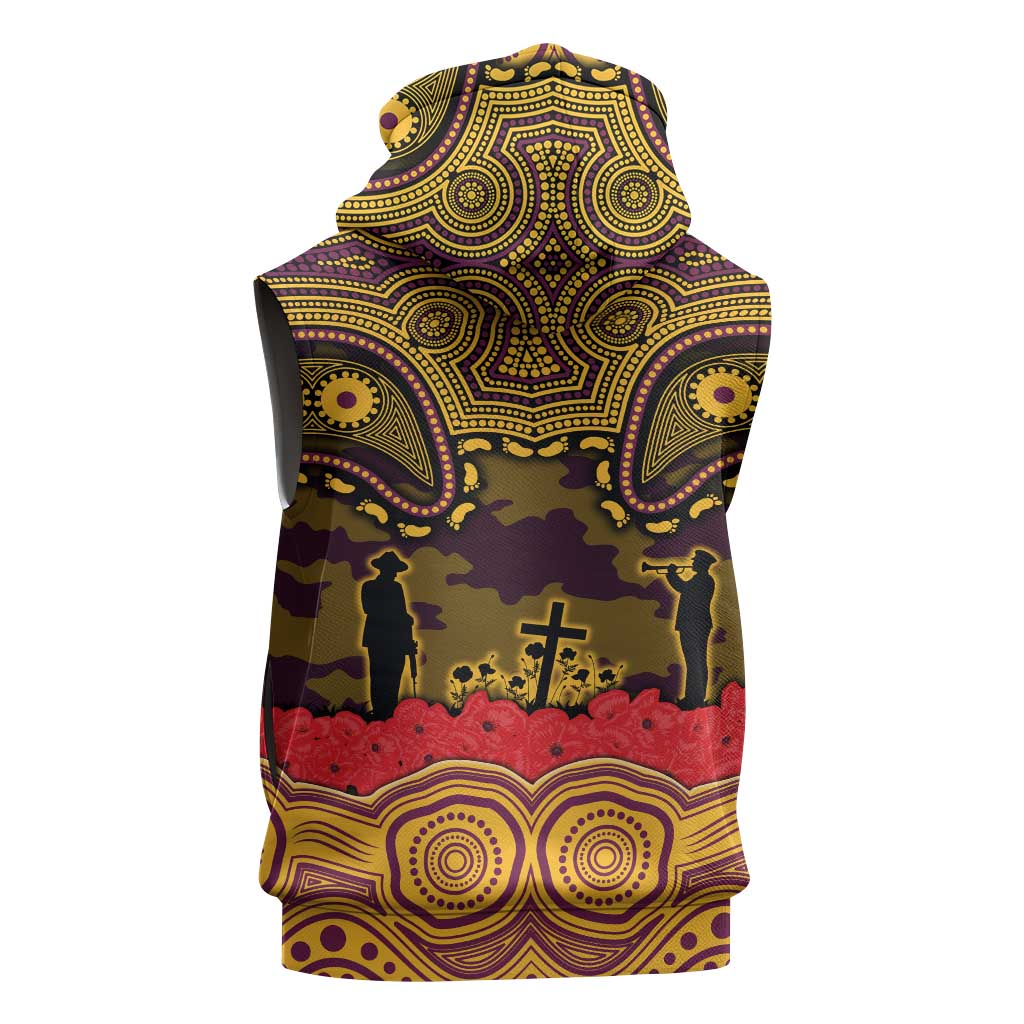 ANZAC Day Brisbane Broncos Sleeveless Zip Hoodie Military Memorial Aboriginal Indigenous Art