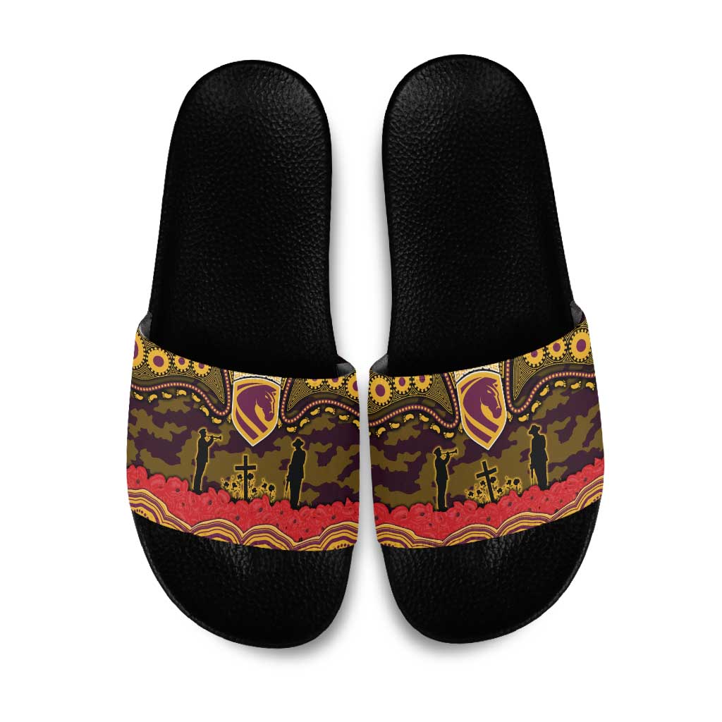 ANZAC Day Brisbane Broncos Slide Sandals Military Memorial Aboriginal Indigenous Art